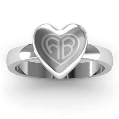 Sterling Silver Large Engraved Monogram Heart Ring