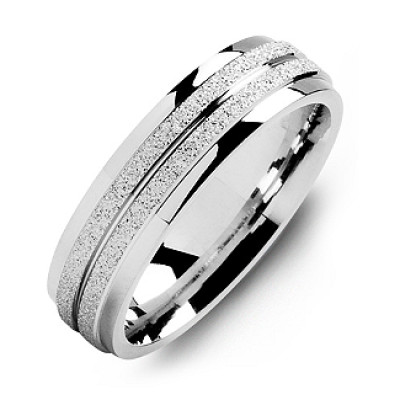 Sterling Silver Laser-Finish Men's Ring with Polished Edges