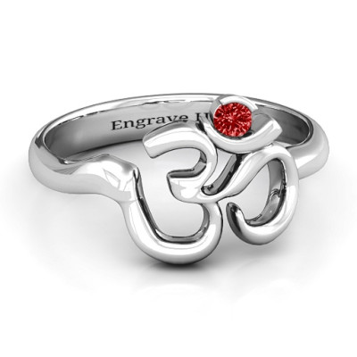 Sterling Silver Om - Sound of Universe Ring with Round Stone 