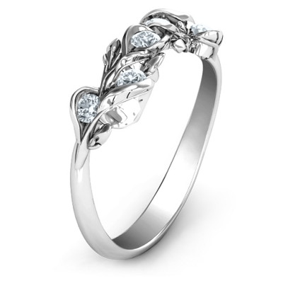 Sterling Silver Organic Leaf Five Stone Family Ring 
