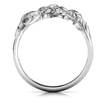 Sterling Silver Organic Leaf Five Stone Family Ring 