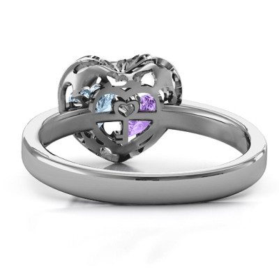 Sterling Silver Petite Caged Hearts Ring with 1-3 Stones 