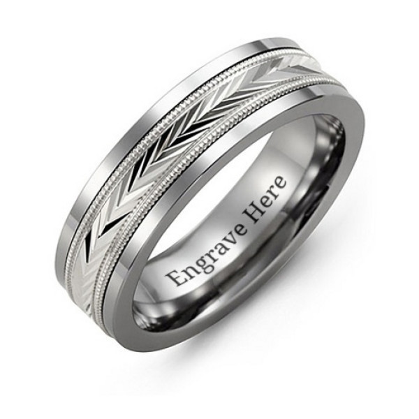 Tungsten Men's Tungsten Diamond Cut Inlay Band Ring