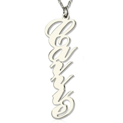 Solid White Gold 18ct Personalized Vertical Carrie Style Name Necklace