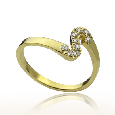 Custom Birthstone Initial Ring 18ct Gold 