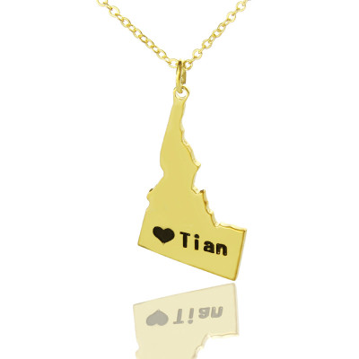 The Idaho State USA Map Necklace With Heart  Name Gold Plated