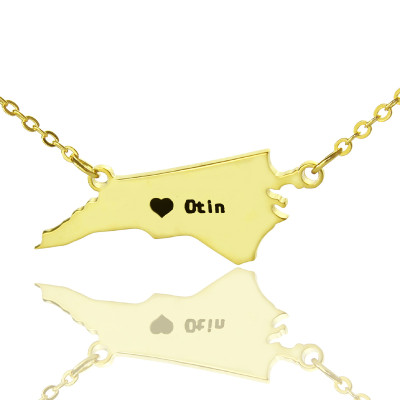 Personalized NC State USA Map Necklace With Heart  Name Gold Plated