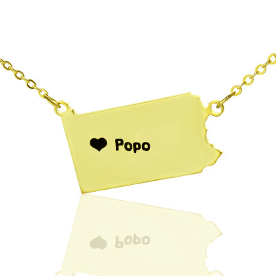 Personalized PA State USA Map Necklace With Heart  Name Gold Plated