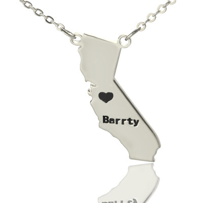 California State Shaped Necklaces With Heart  Name Silver