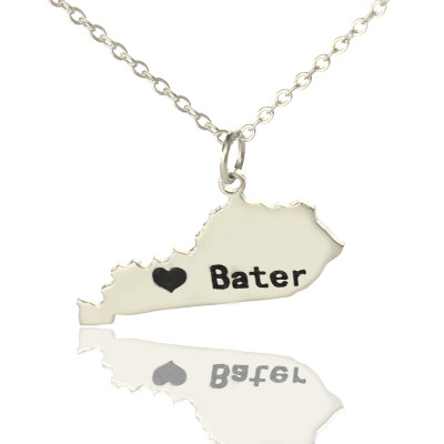 Custom Kentucky State Shaped Necklaces With Heart  Name Silver