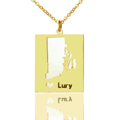 Personalized Rhode State Dog Tag With Heart  Name Gold Plated