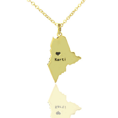 Custom Maine State Shaped Necklaces With Heart  Name Gold Plated