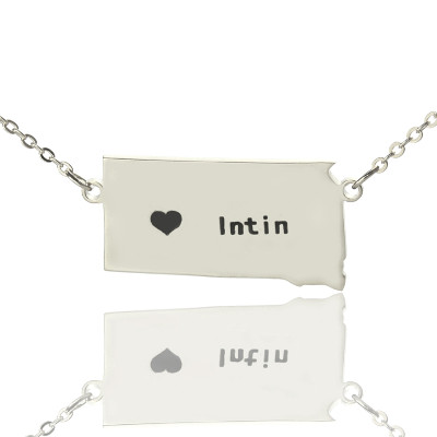 South Dakota State Shaped Necklaces With Heart  Name Silver
