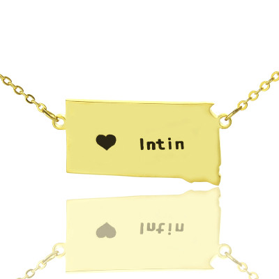 South Dakota State Shaped Necklaces With Heart  Name Gold Plated
