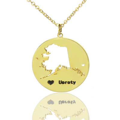 Custom Alaska Disc State Necklaces With Heart  Name Gold Plated