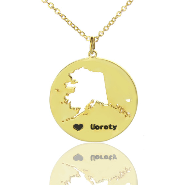 Custom Alaska Disc State Necklaces With Heart  Name Gold Plated