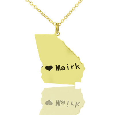 Custom Georgia State Shaped Necklaces With Heart  Name Gold Plated