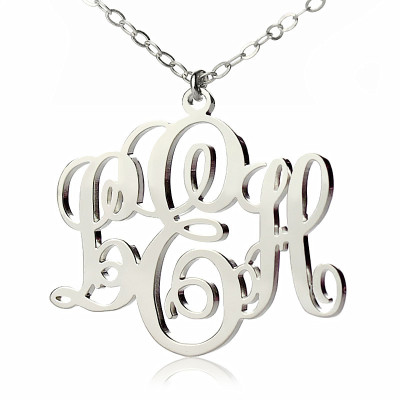 Personalized Vine Font Initial Monogram Necklace 18ct White Gold Plated