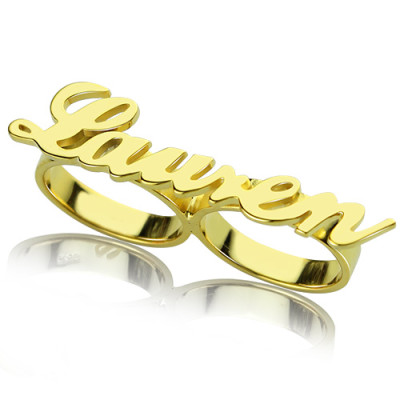 Custom Allegro Two Finger Nameplated Ring 18ct Gold