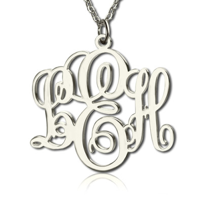 Personalized Vine Font Initial Monogram Necklace Sterling Silver