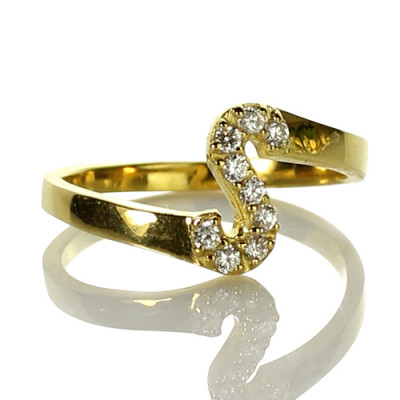 Custom Birthstone Initial Ring 18ct Gold 