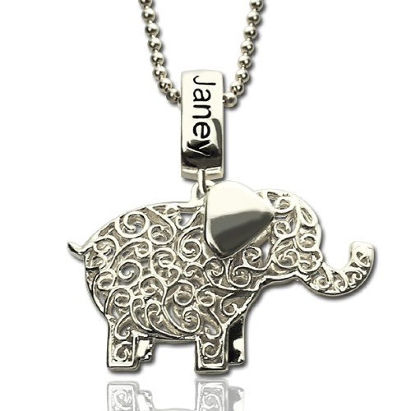 AL18 Choose Length Karen Hill Tribe Charms Sterling Silver Elephant Necklace With Personalized Bronze Initial Fine Silver Cable Chain
