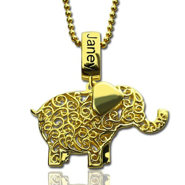 Personalized Elephant Necklace with Name  Birthstone 18ct Gold 