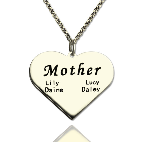 "Mother" Family Heart Necklace Sterling Silver