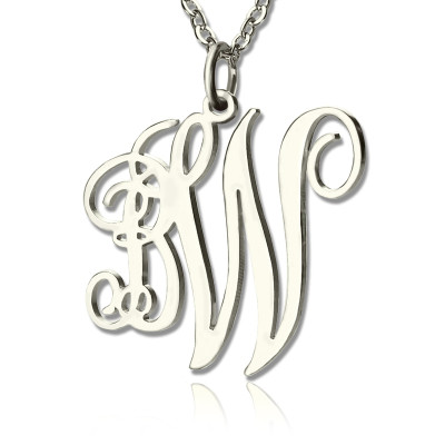 Personalized Vine Font 2 Initial Monogram Necklace 18ct Solid White Gold