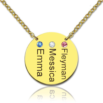 Disc Birthstone Family Names Necklace in 18ct Gold 
