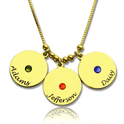 Mother's Disc and Birthstone Charm Necklace 18ct Gold 