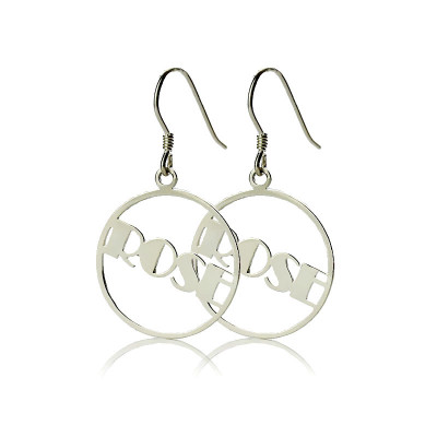 Sterling Silver Broadway Font Circle Name Earrings
