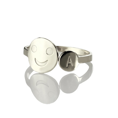 Personalized Smile Ring with Initial Sterling Silver