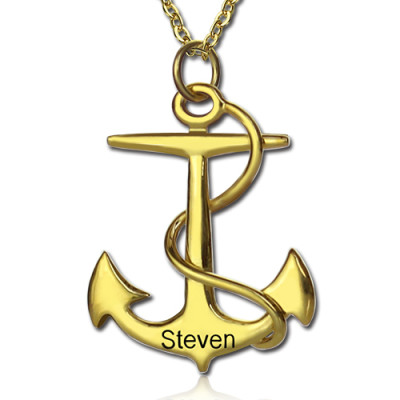 Anchor Necklace Charms Engraved Your Name 18ct Gold Silver