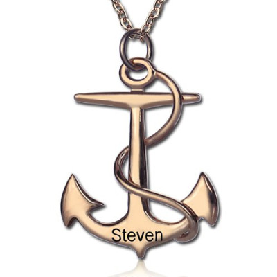 Anchor Necklace Charms Engraved Your Name  Silver