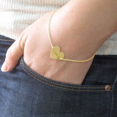 18ct Gold Engraved Couples Heart Bracelet