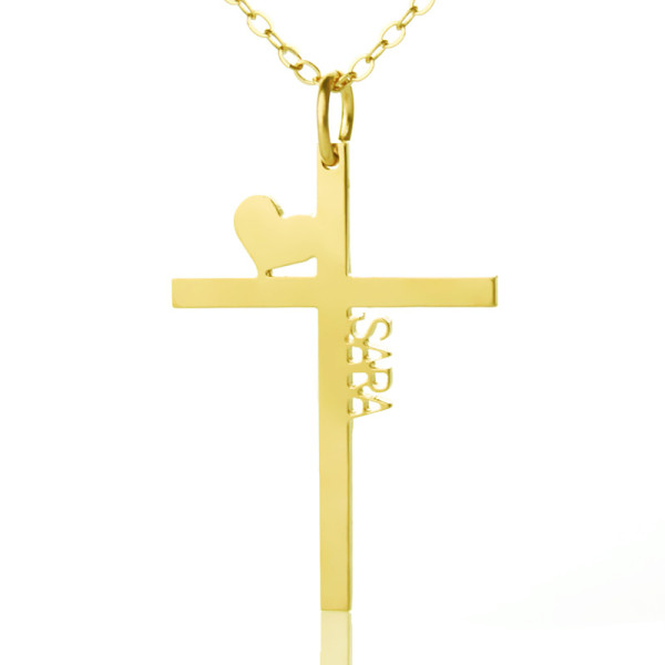 Personalized 18ct Gold Silver Cross Name Necklace with Heart