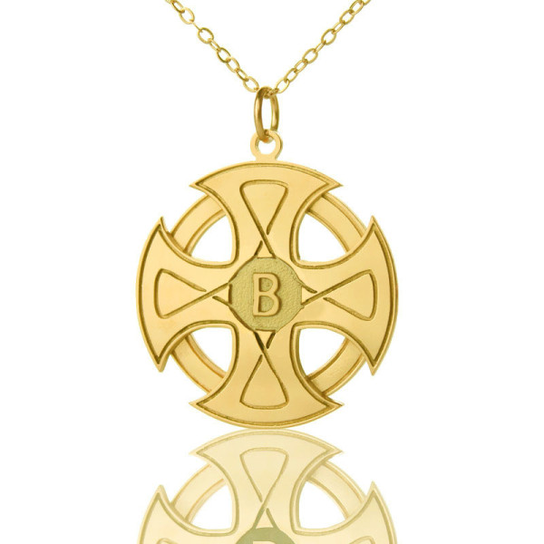 Engraved Celtic Cross Necklace 18ct Gold 925 Silver
