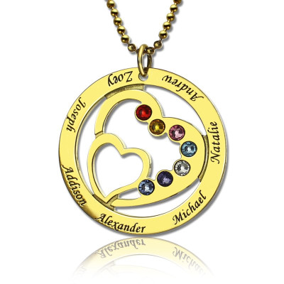 Heart in Heart Birthstone Name Necklace 18ct Gold 