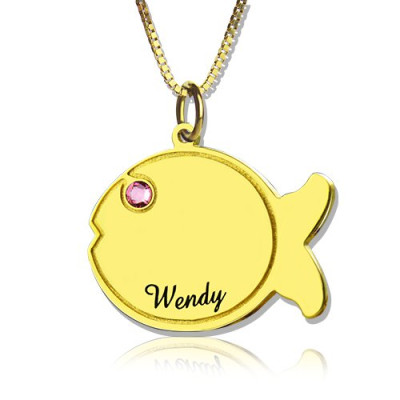 Kids Fish Name Necklace 18ct Gold