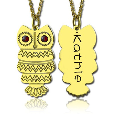 Cute Birthstone Owl Name Necklace 18ct Gold 