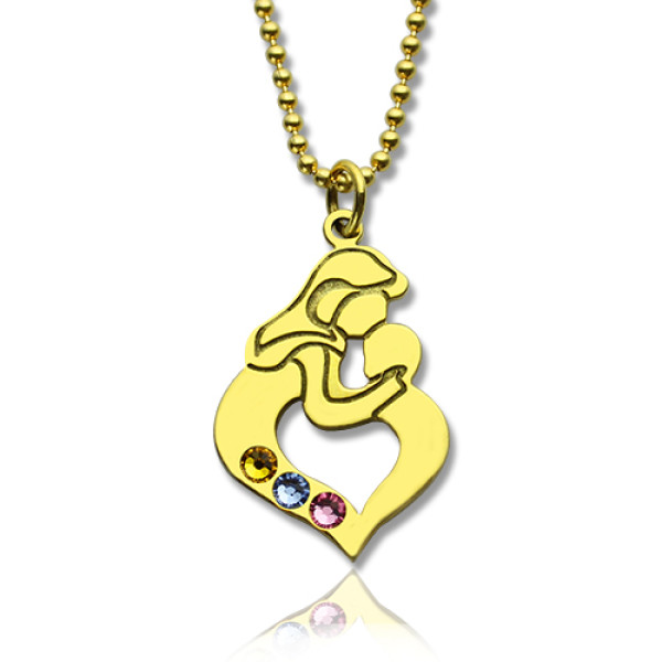 Personalized Mother Child Necklace with Birthstone Gold Plated Silver 