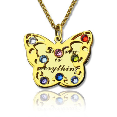 Birthstone Butterfly Necklace 18ct Gold 