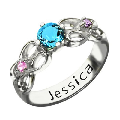 Customised Infinity Promise Ring With Name  Birthstone for Her Silver 