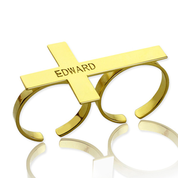 Engraved Name Two finger Cross Ring 18ct Gold