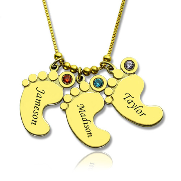 Mother Pendant Baby Feet Necklace 18ct Gold
