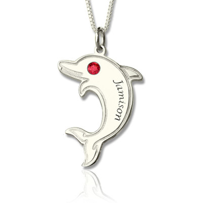 Dolphin Necklace with Birthstone  Name Sterling Silver 