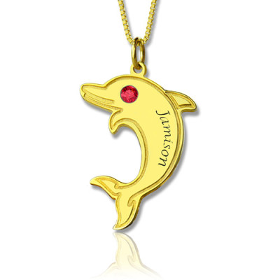 Dolphin Pendant Necklace with Birthstone  Name 18ct Gold 