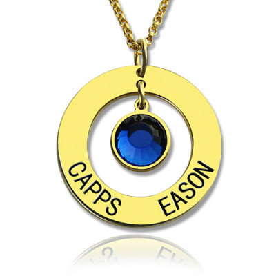Personalized Circle Name Necklace With Birthstone 18ct Gold Silver 