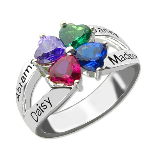 Personalized Mothers Name Ring with Birthstone Sterling Silver 